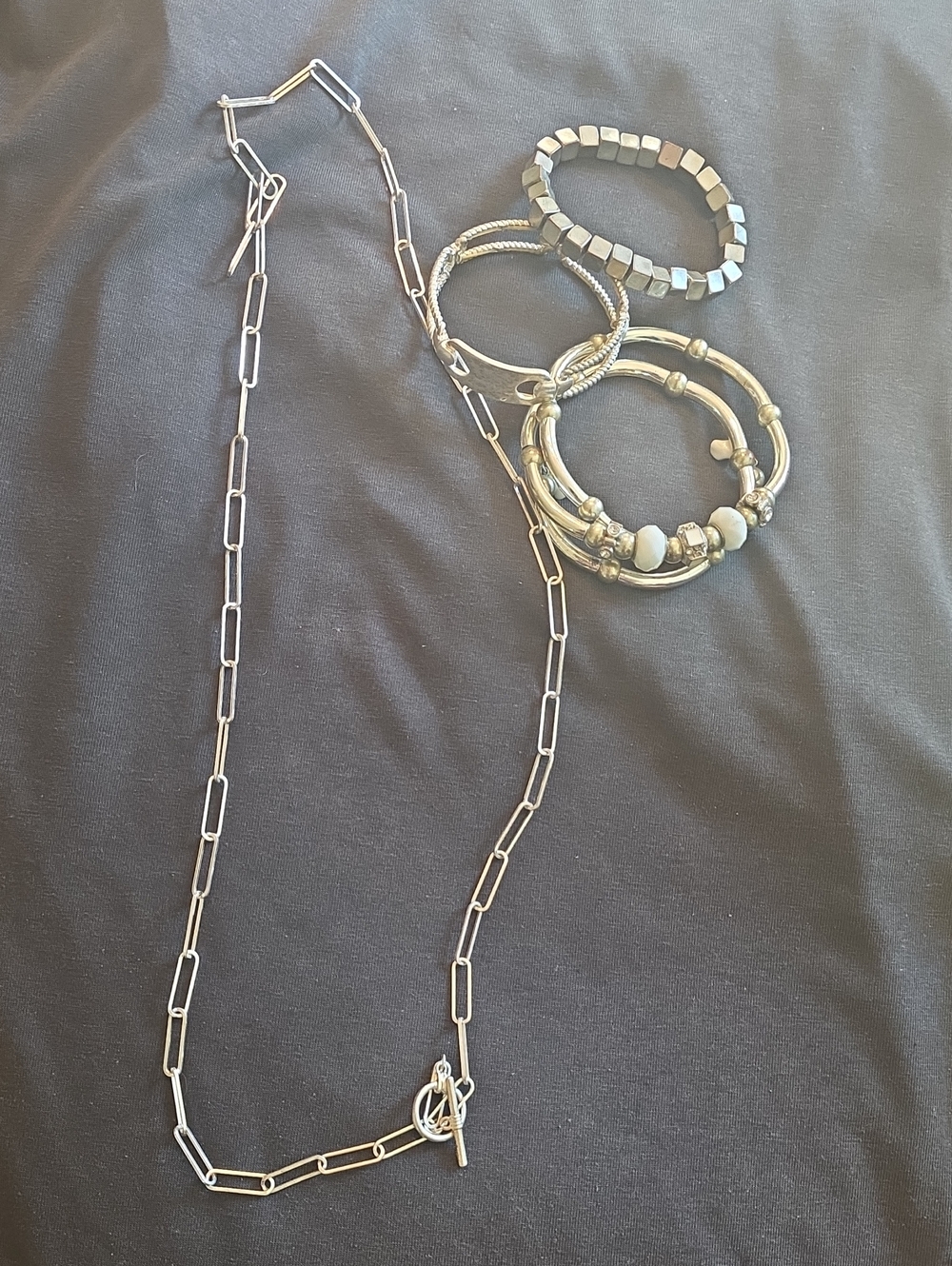 Silver Link Necklace with Mixed Silver Bracelets